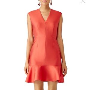 Fiery Carven Red Orange Satin Flutter Dress Sz 42